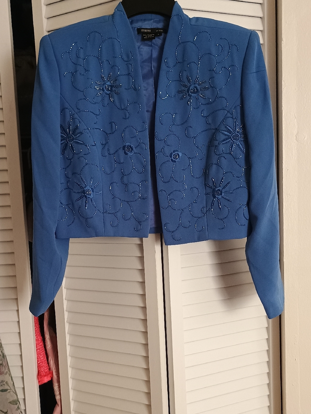 Rimini Electric Blue Beaded Cropped Blazer